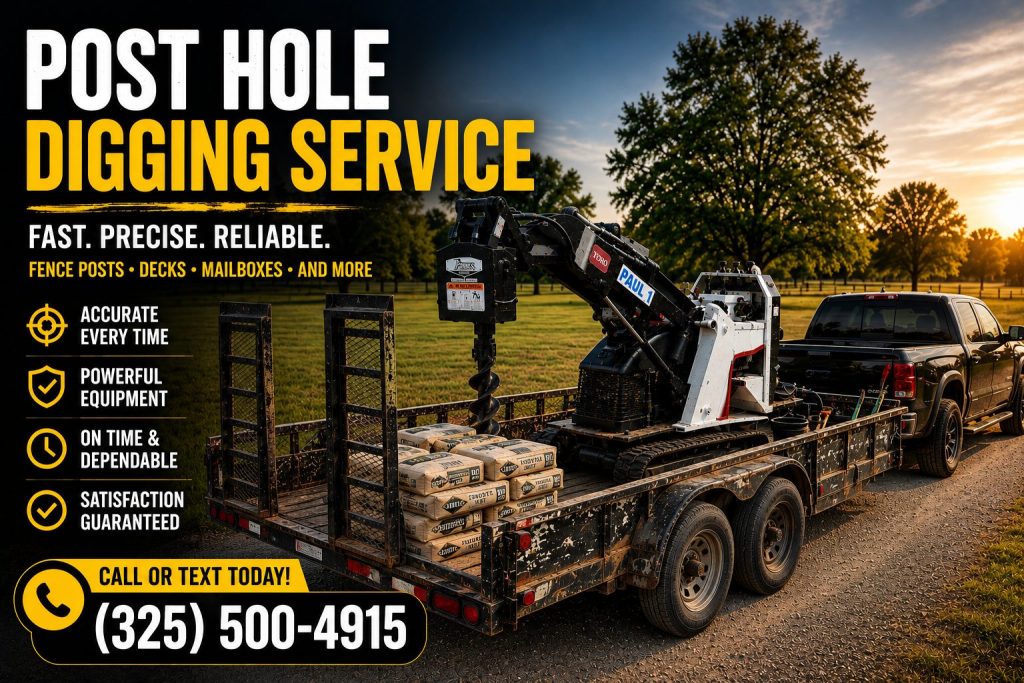 2 man earth auger service drilling post holes in Abilene TX