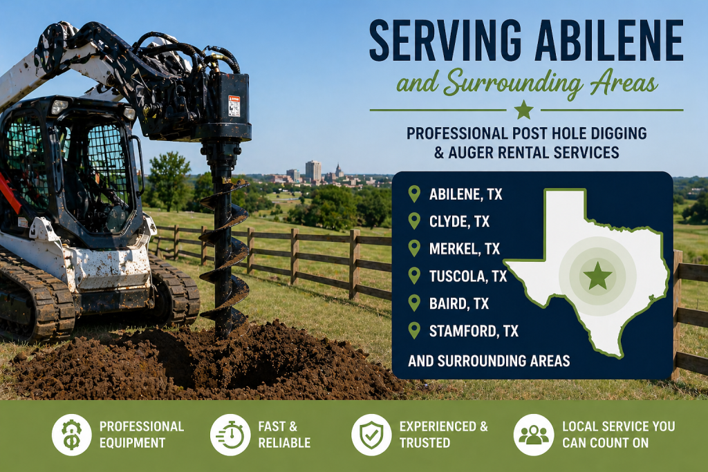 Auger drilling service in Abilene Texas for fence installation across local service areas