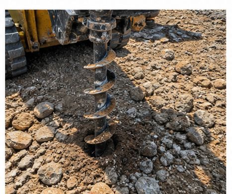 Auger drilling through hard clay soil in Abilene Texas for post hole installation