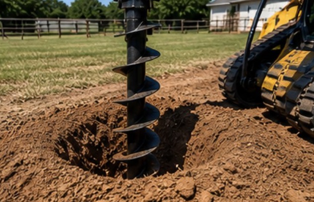 Auger drilling through rocky soil in Clyde Texas