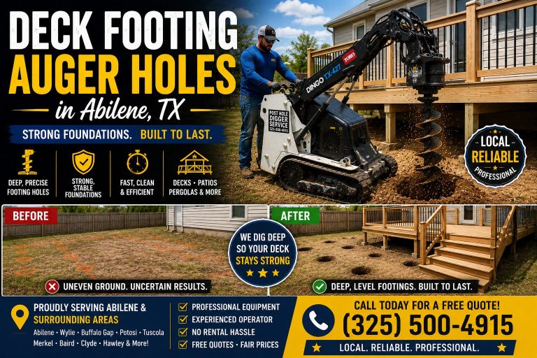 Before and after deck footing auger drilling service in Abilene TX