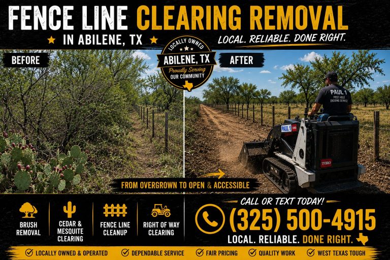 Before and after fence line clearing service in Abilene TX