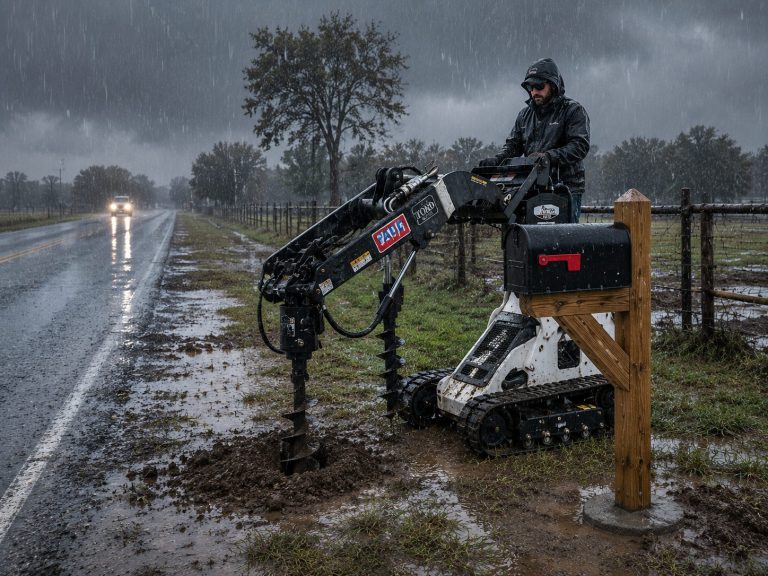 Before and after rainy rural mailbox installation in Abilene TX