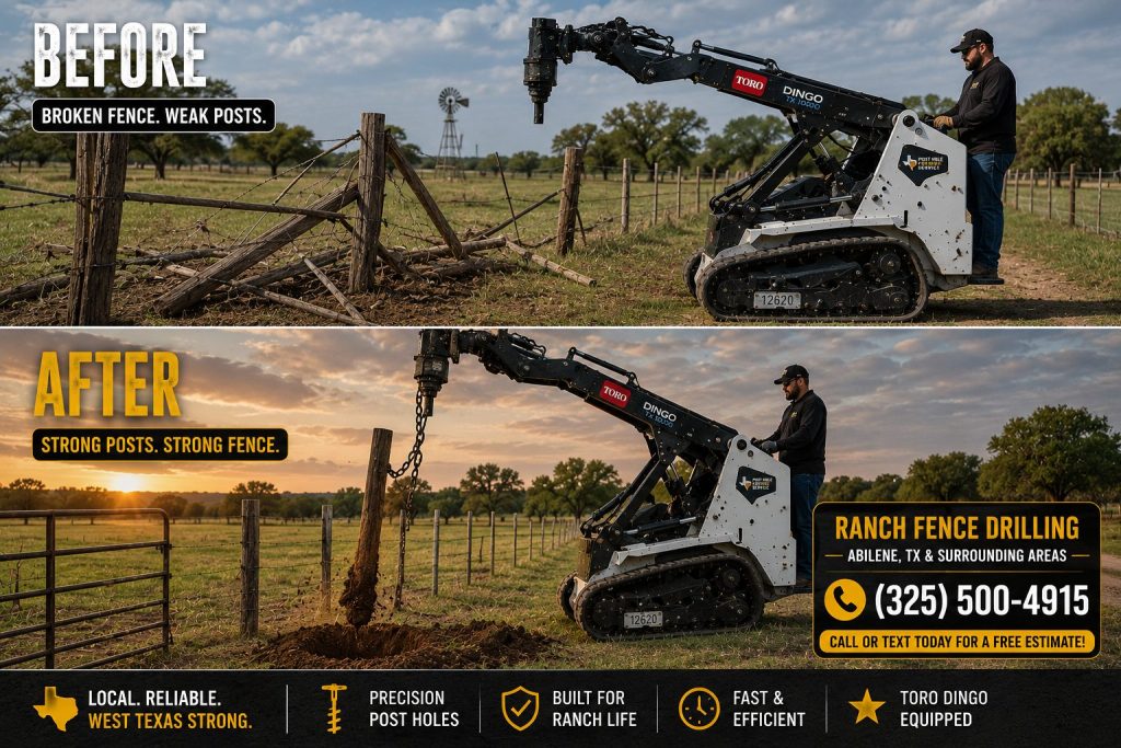Before and after ranch fence drilling in Abilene TX