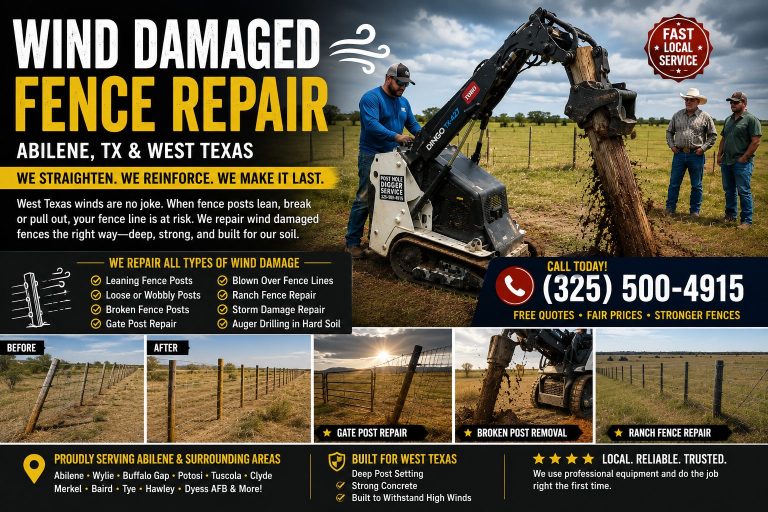 Before and after storm damaged fence repair in Abilene TXabilene