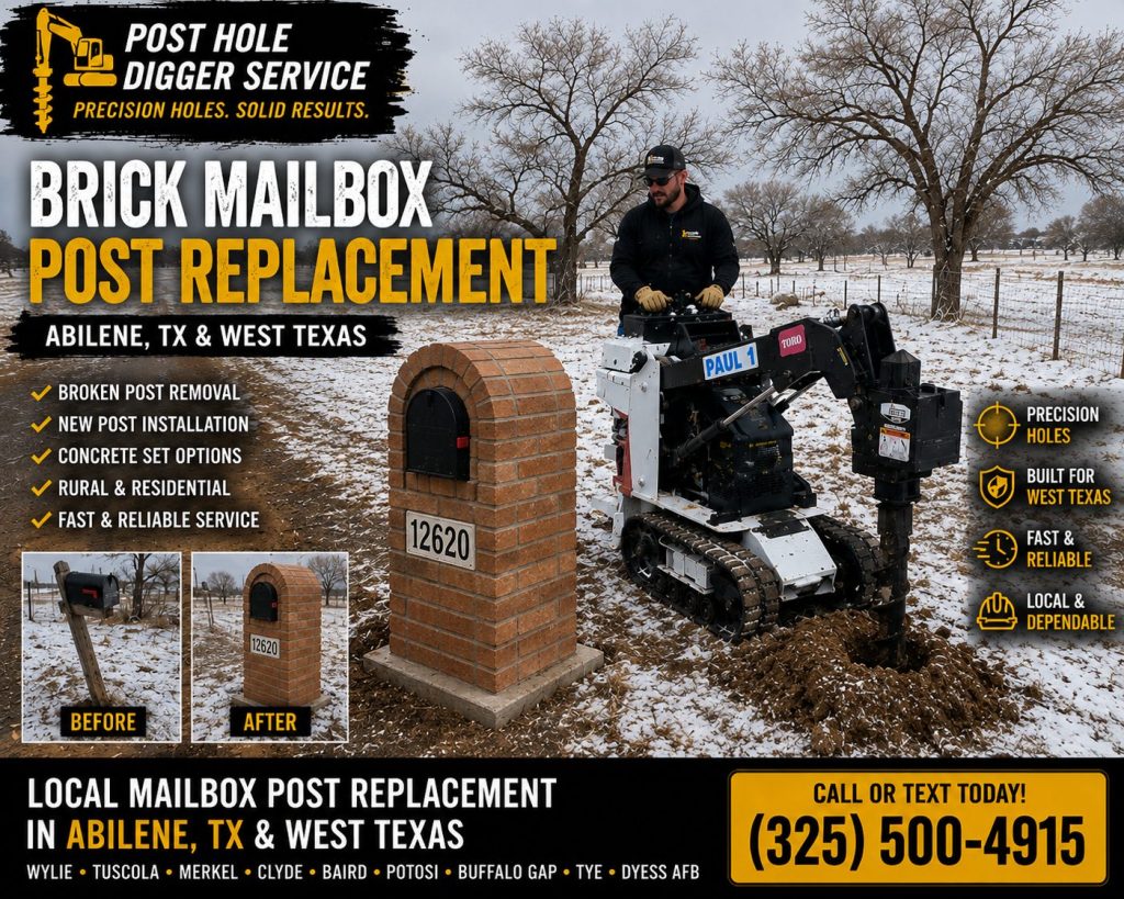 Broken brick mailbox before and after repair in Abilene TX