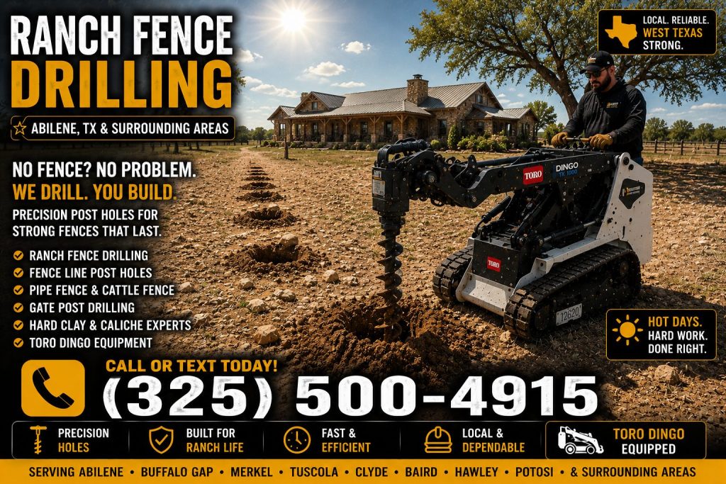 Broken ranch fence drilling and repair in Abilene TX
