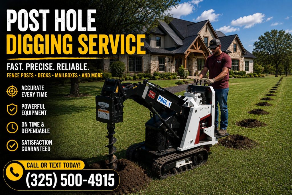 Caliche soil auger drilling service in Abilene TX using heavy-duty Toro equipment