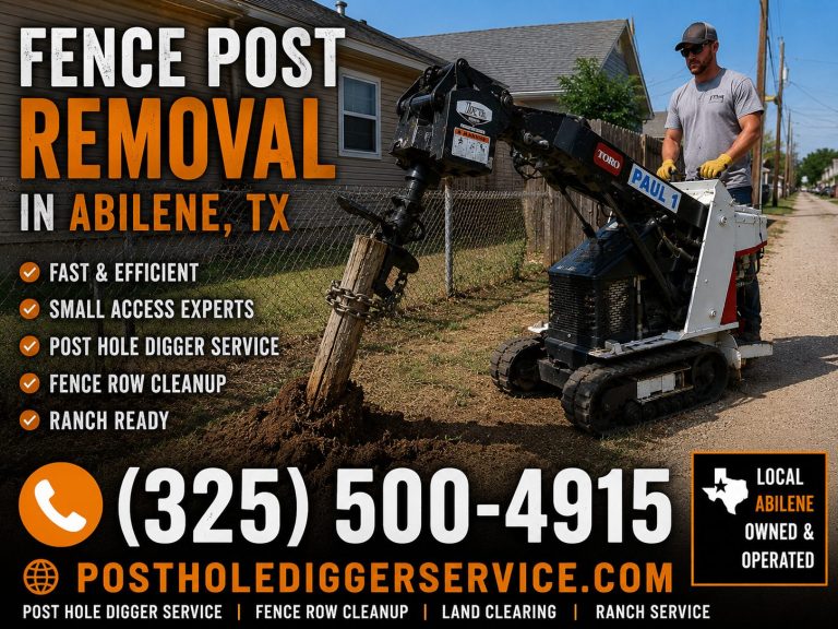 Chain link fence post removal in Abilene TX with compact equipment