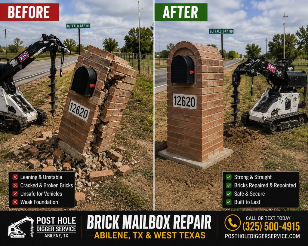 Damaged brick mailbox removal service in Abilene Texas