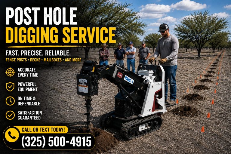 Deck footing holes drilled with skid steer auger in Abilene TX