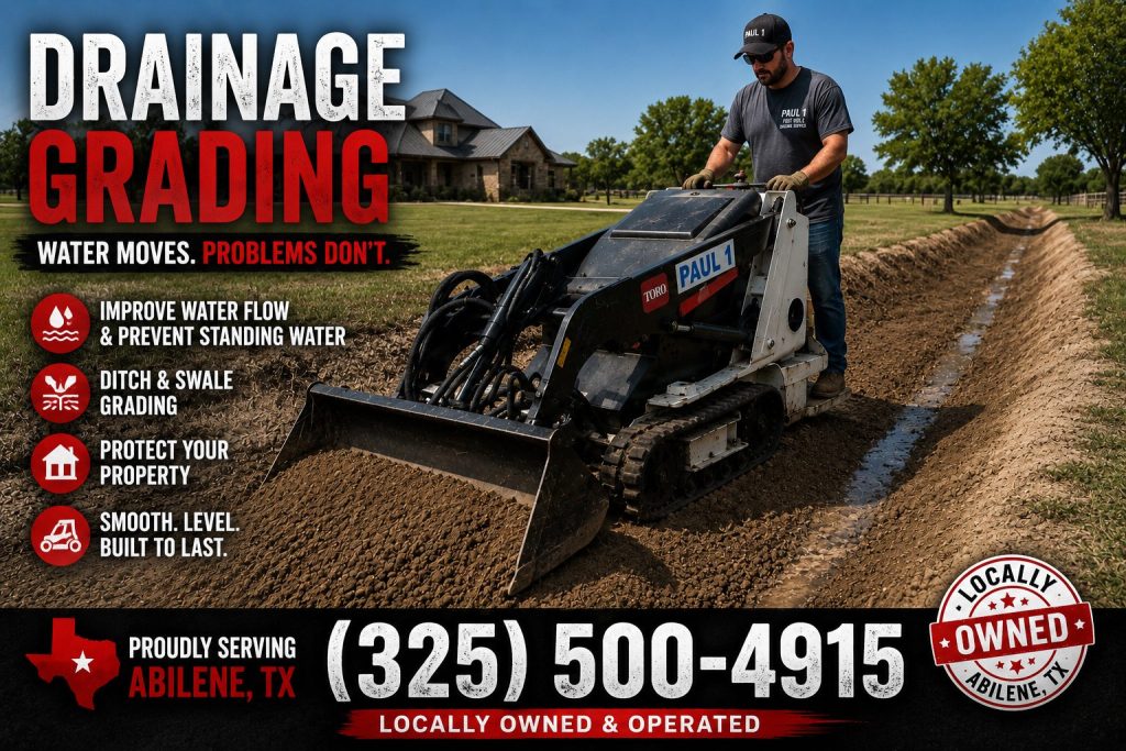 Drainage grading service in Abilene TX using mini skid steer