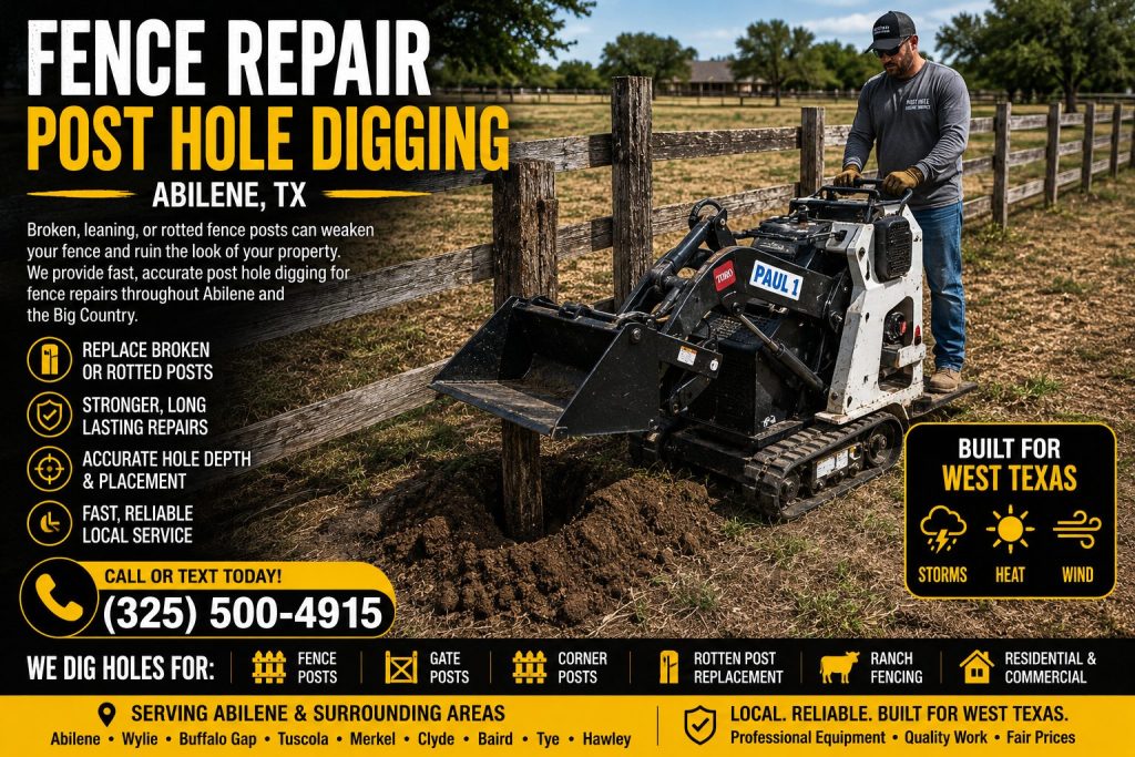 Fence line post replacement service in Abilene TX using auger equipmentabilene tx