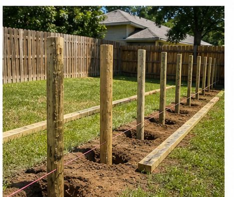 Fence post holes drilled evenly in Abilene TX yard for installation