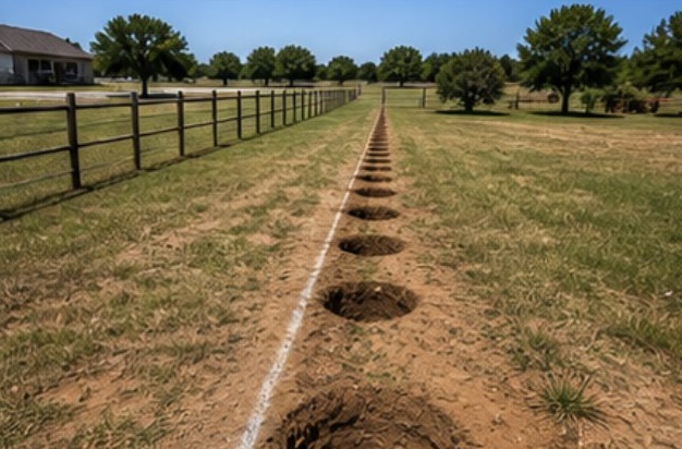 Fence post holes drilled evenly in Clyde TX yard
