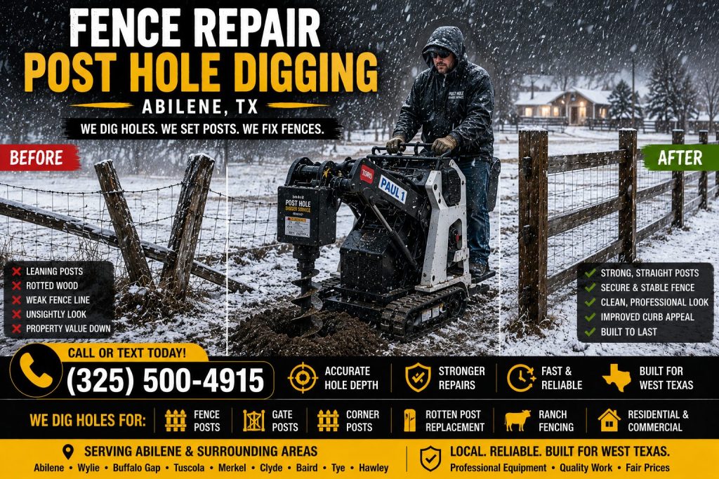 Gate post installation and auger drilling service in Abilene TX