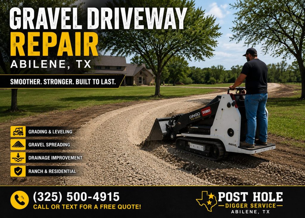 Mini skid steer gravel driveway repair and grading service in Abilene TX