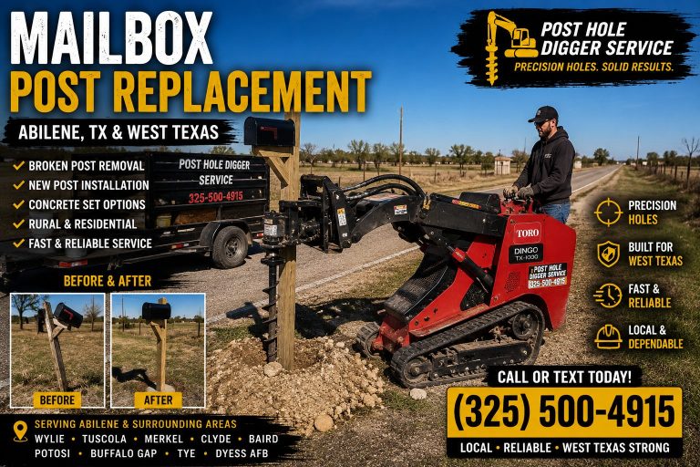 Mailbox post hole digging in Abilene TX with auger attachment