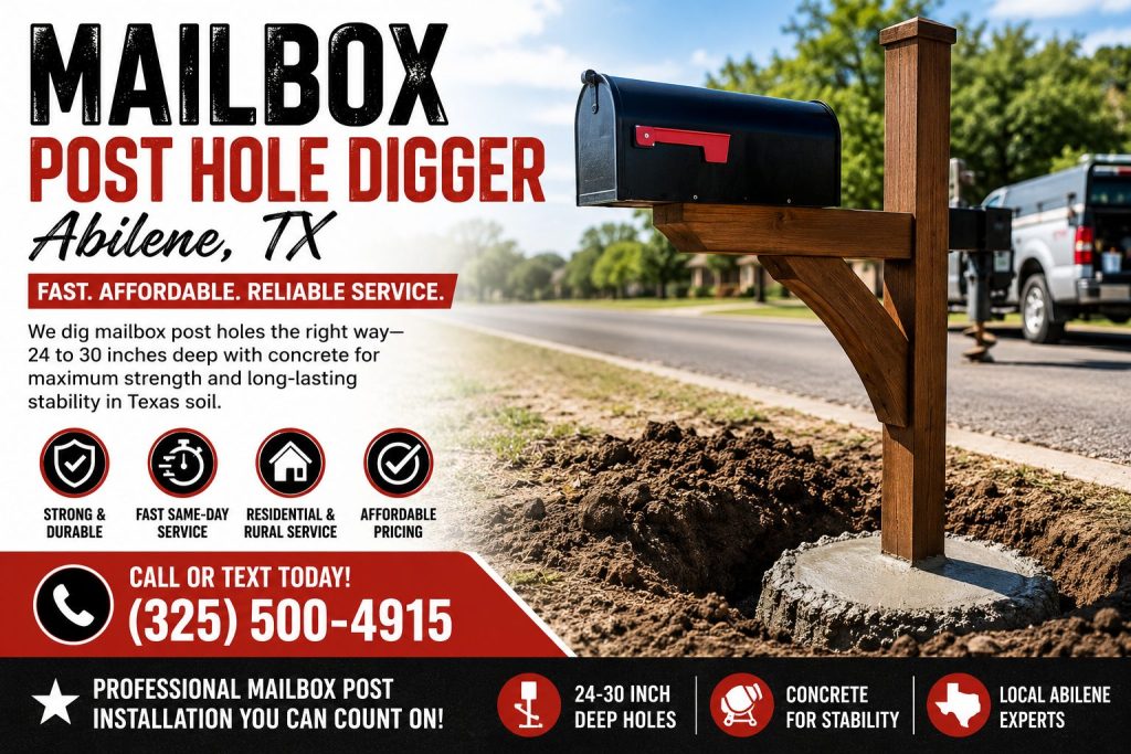 Mailbox post hole digging service in Abilene TX