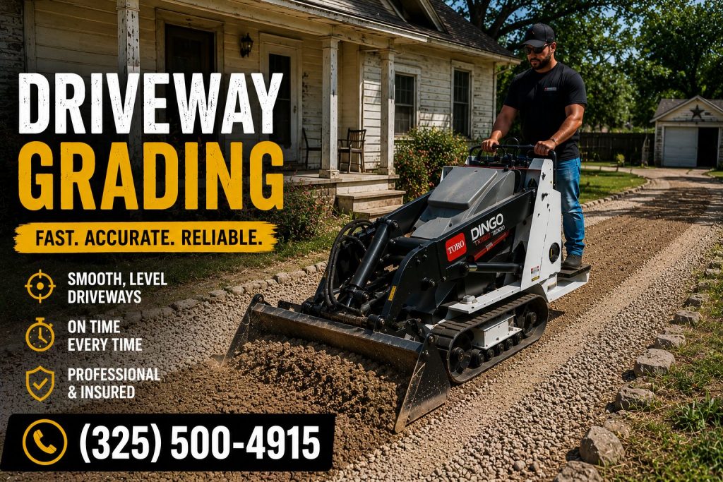 Mini skid steer leveling driveway gravel in Abilene TX