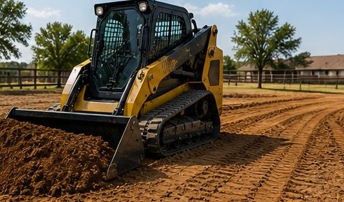 Mini skid steer leveling dirt in Abilene TX for landscaping project