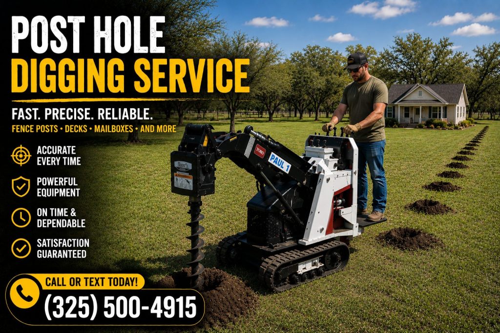 Toro mini skid steer post hole digging service in Abilene TX