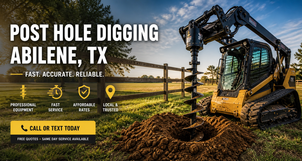 Post hole digging service in Abilene TX drilling fence post holes using auger equipment