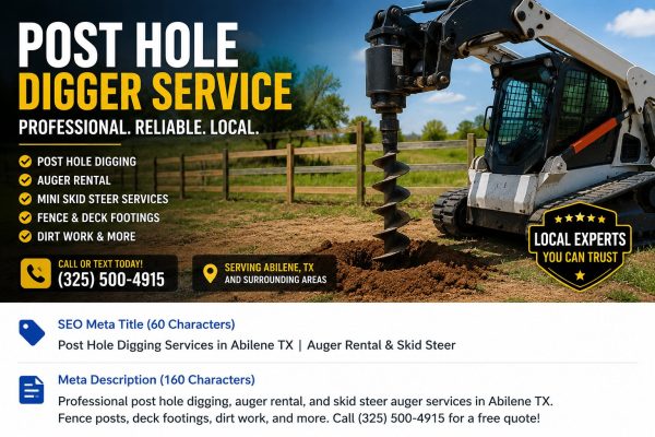 post hole digging in Baird TX using skid steer auger