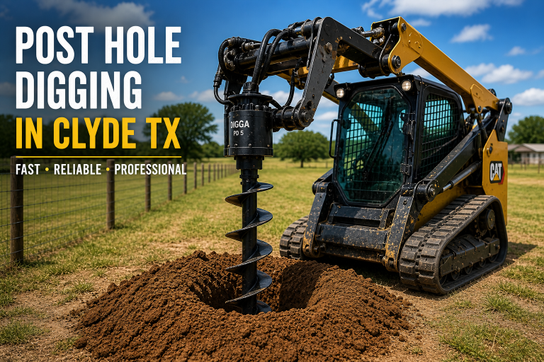 Post hole digging service in Clyde TX using skid steer auger for fence installation