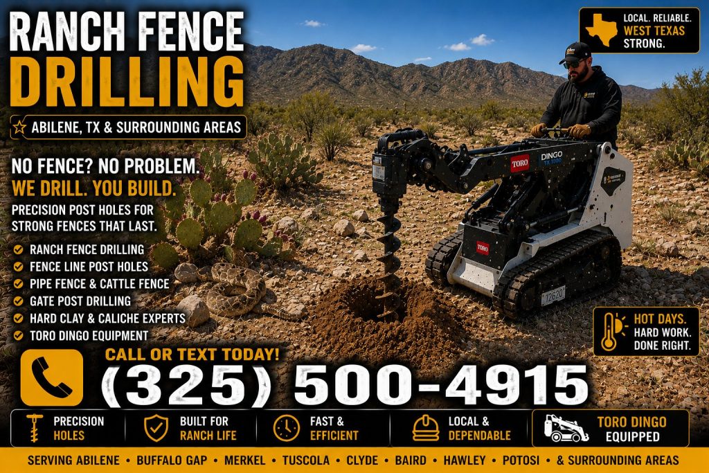 Ranch fence drilling in Abilene TX with Toro Dingo machine
