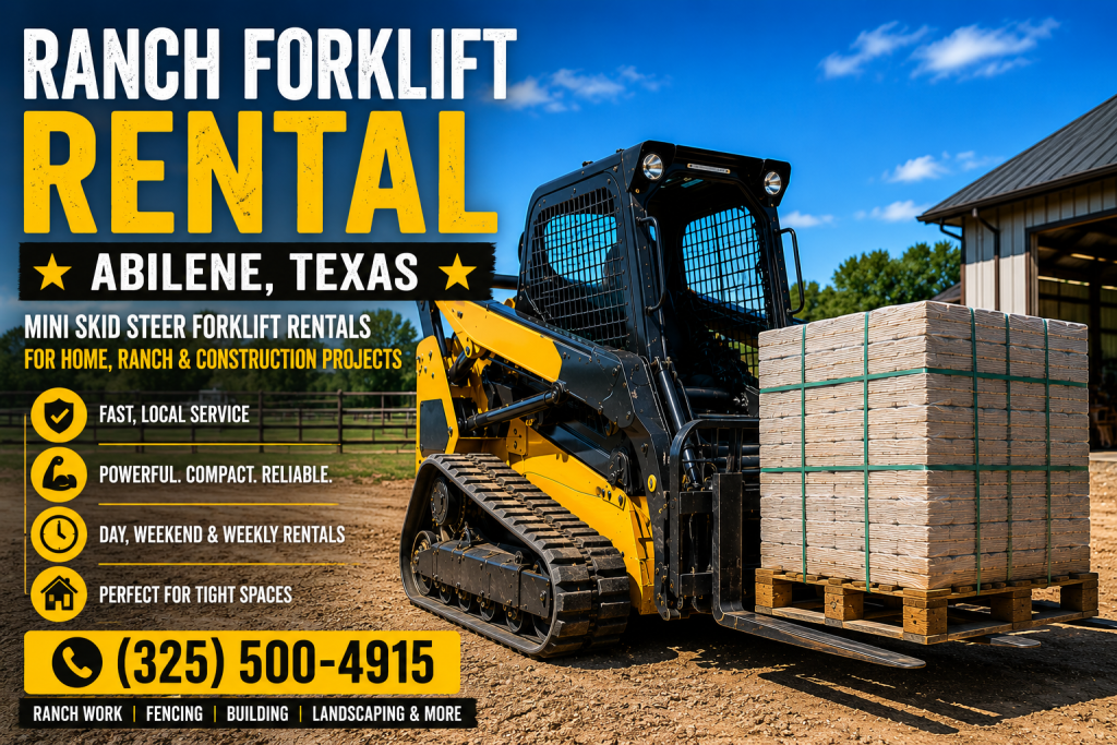 mini forklift rental for ranch feed pallets in West Texas