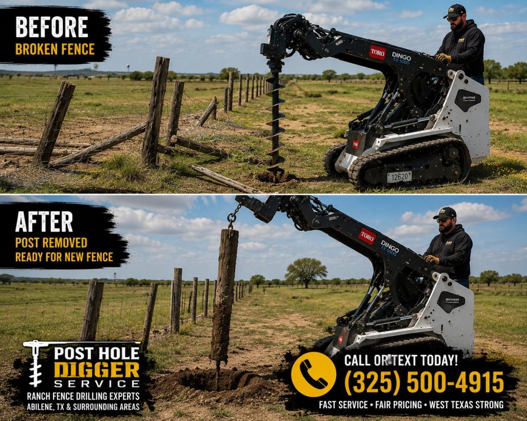 Rocky soil ranch fence drilling in West Texas