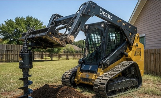 Skid steer auger drilling multiple post holes in Clyde Texas