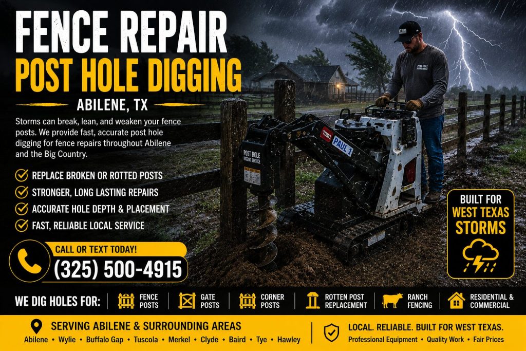 Small backyard fence repair post hole digging service in Abilene Texasabilene tx