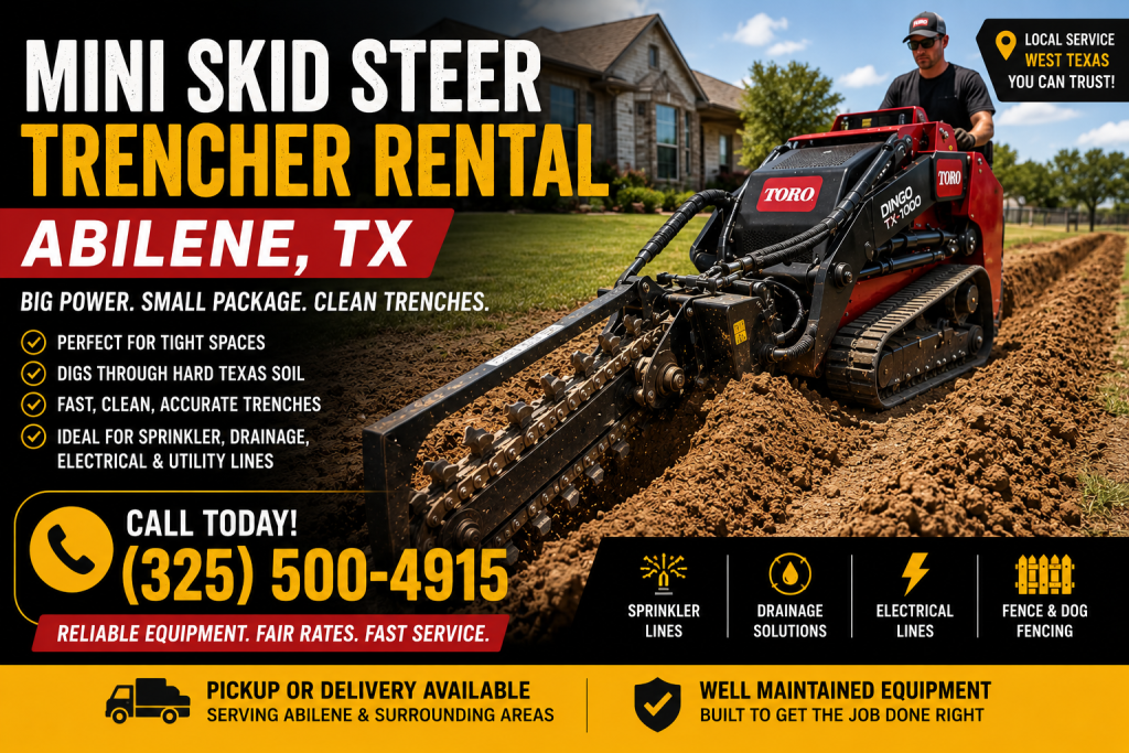 Toro mini skid steer trencher rental in Abilene TX