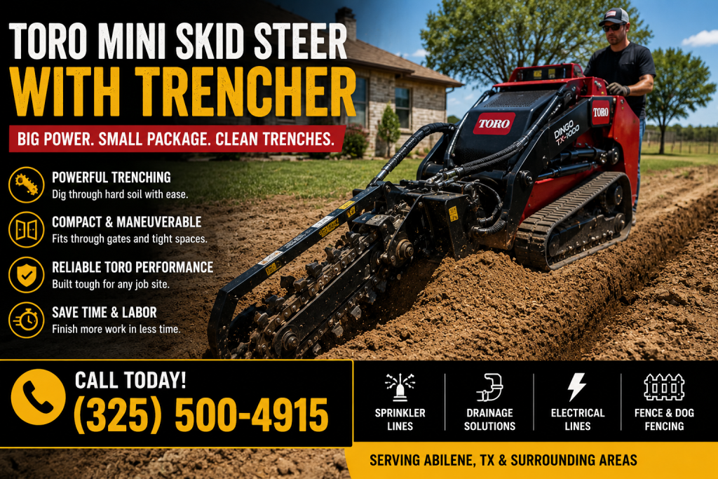 Trencher rental machine digging utility trench in Abilene TX