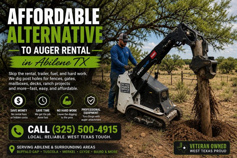 Affordable alternative to auger rental in Abilene TX using Toro Dingo equipment during winter conditions.