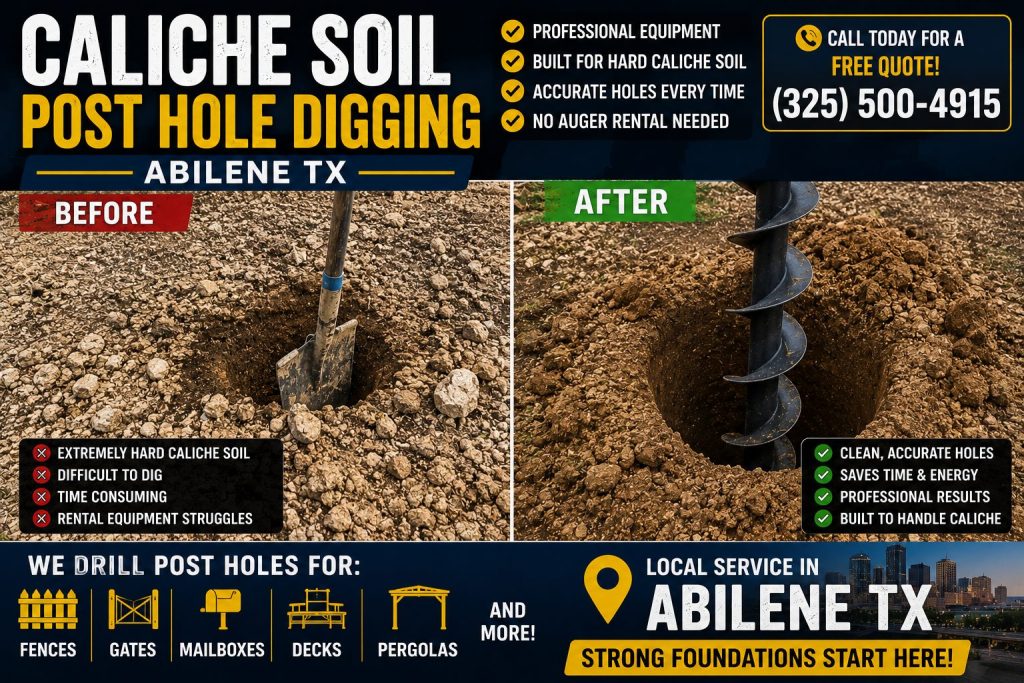 Before and after auger rental project and professional post hole drilling in Abilene TX