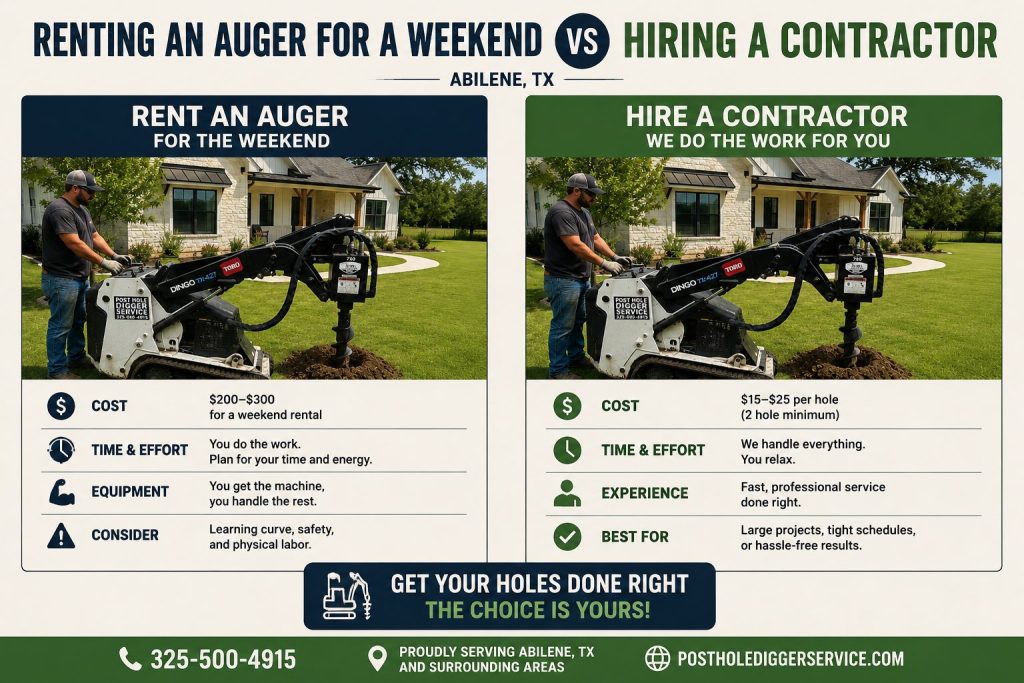 Auger rental cost comparison in Abilene Texas