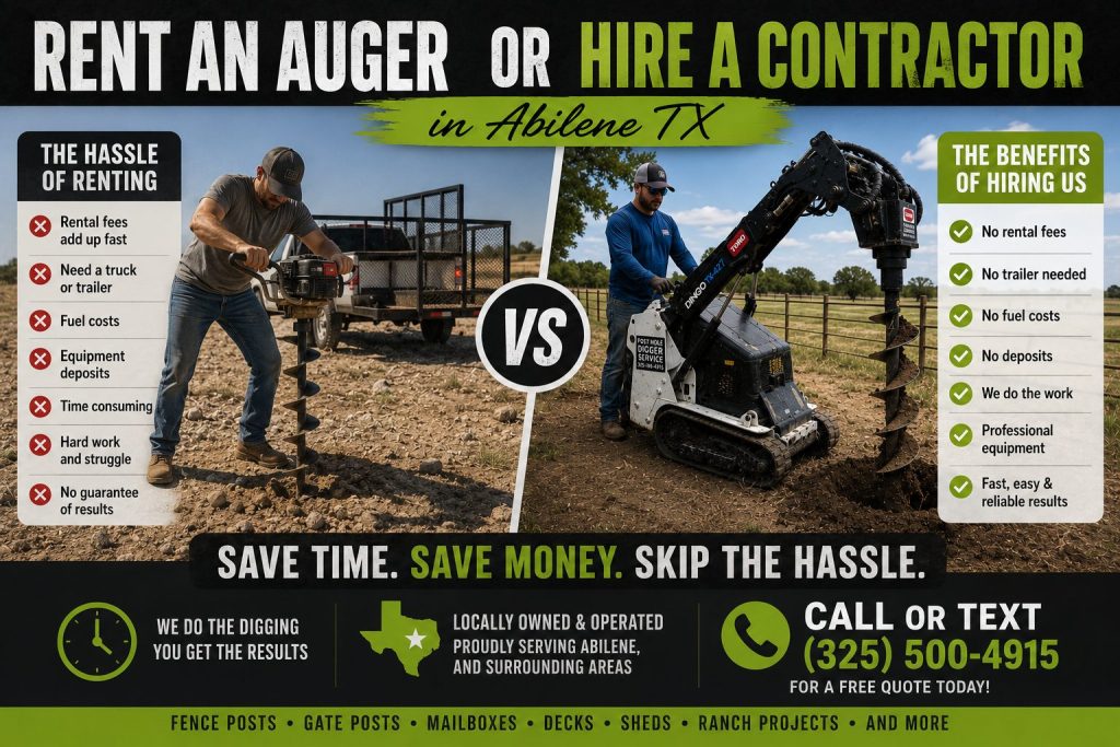 Deck footing holes in hard clay soil in Abilene TX