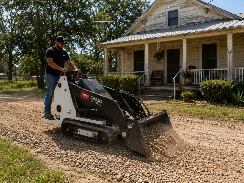 Fresh gravel being spread across a driveway in Abilene TX
