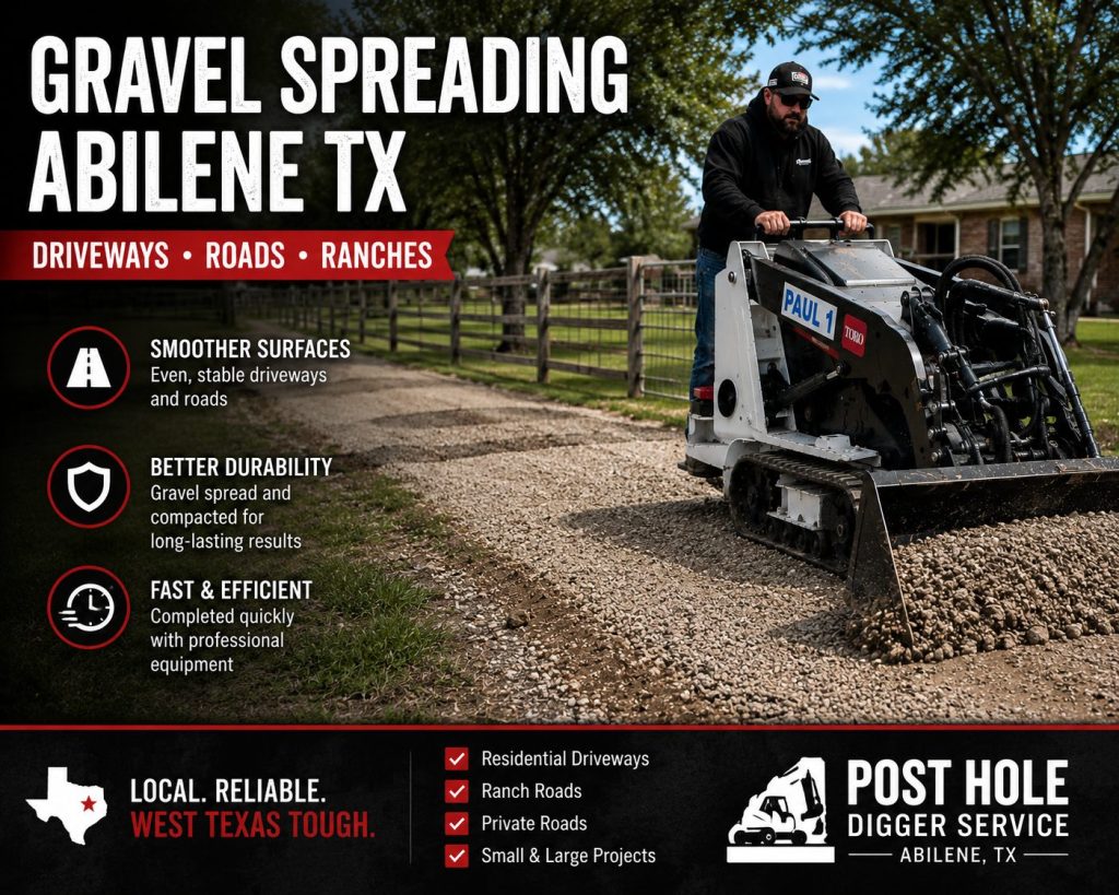 Gravel driveway drainage improvement project in Abilene TX