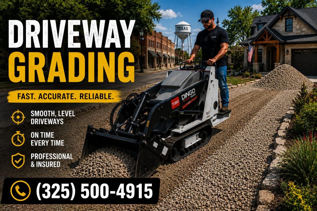 Gravel road grading service in Abilene TX with compact equipment