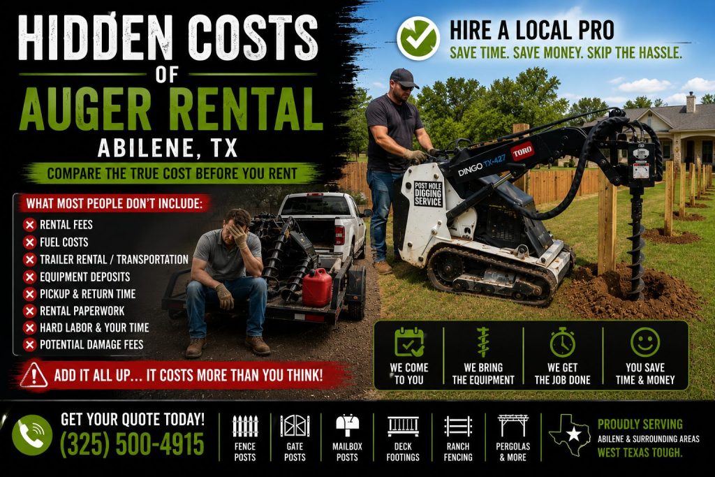 Fence post installation project in Abilene TX showing why hiring a contractor can be a better option than auger rental.