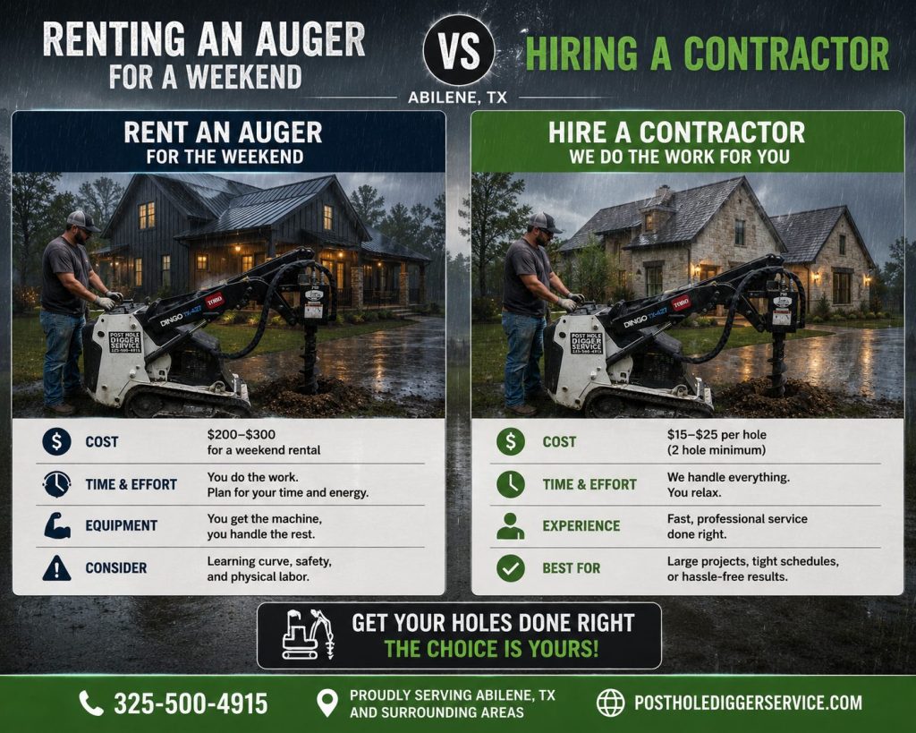 How much does auger rental cost in Abilene TX compared to hiring a contractor