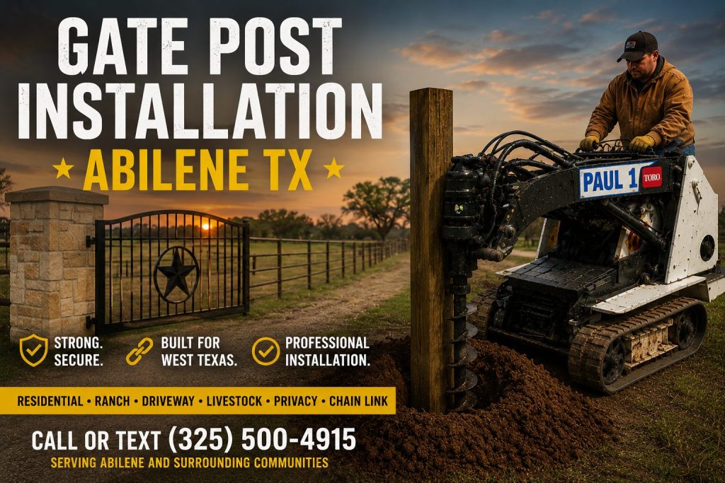 Leaning wooden fence with unstable fence posts before repair in Abilene TX