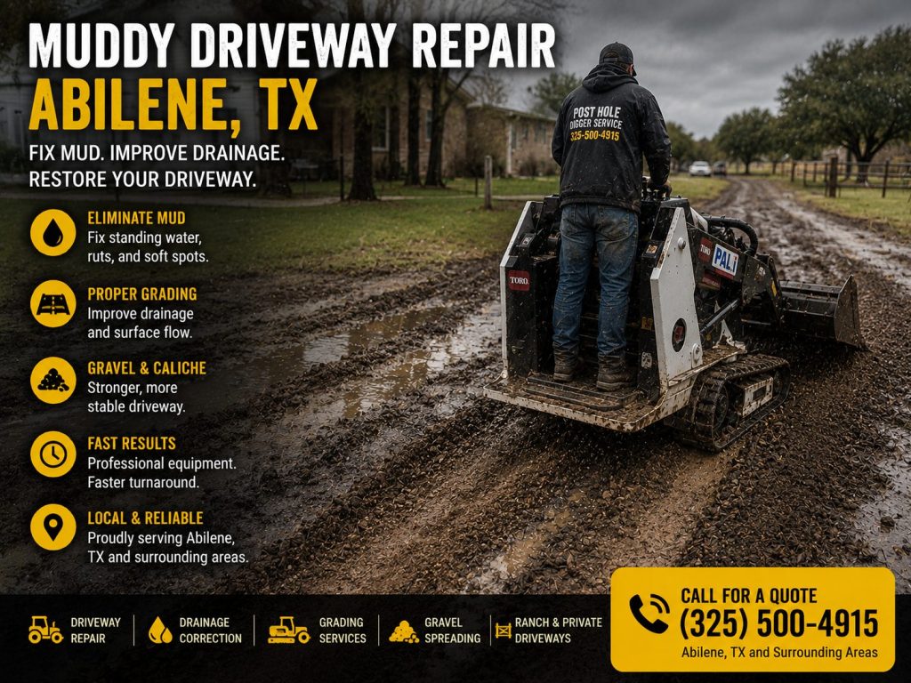 Muddy residential driveway with deep ruts before repair in Abilene TX
