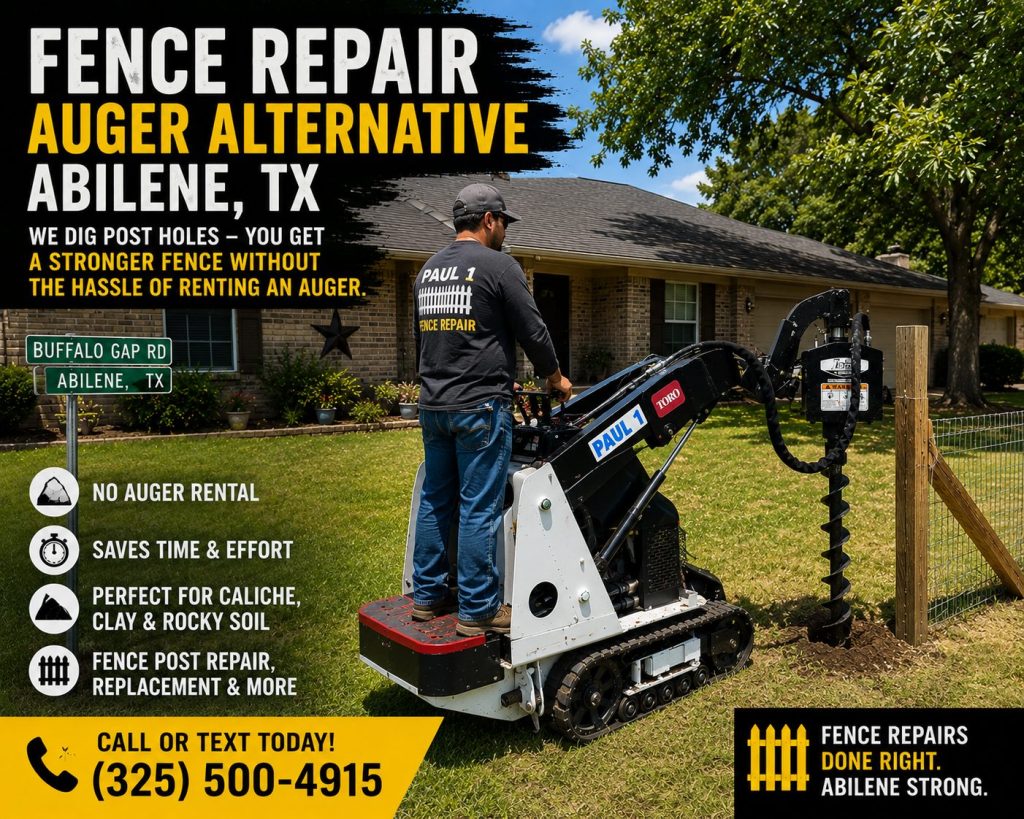 Ranch fence repair project on rural property near Abilene TX