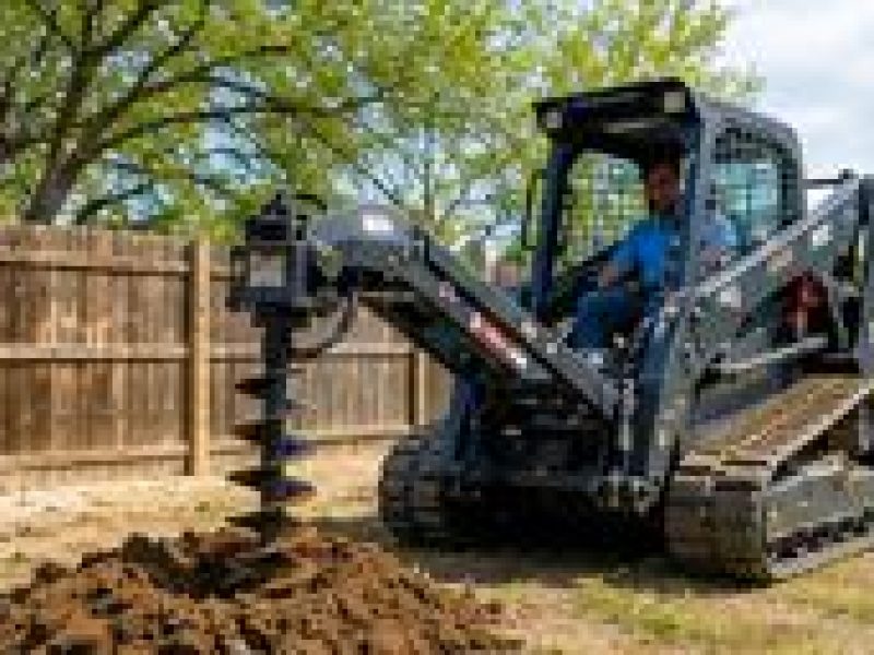 Mini skid steer drilling multiple post holes quickly in Abilene Texas
